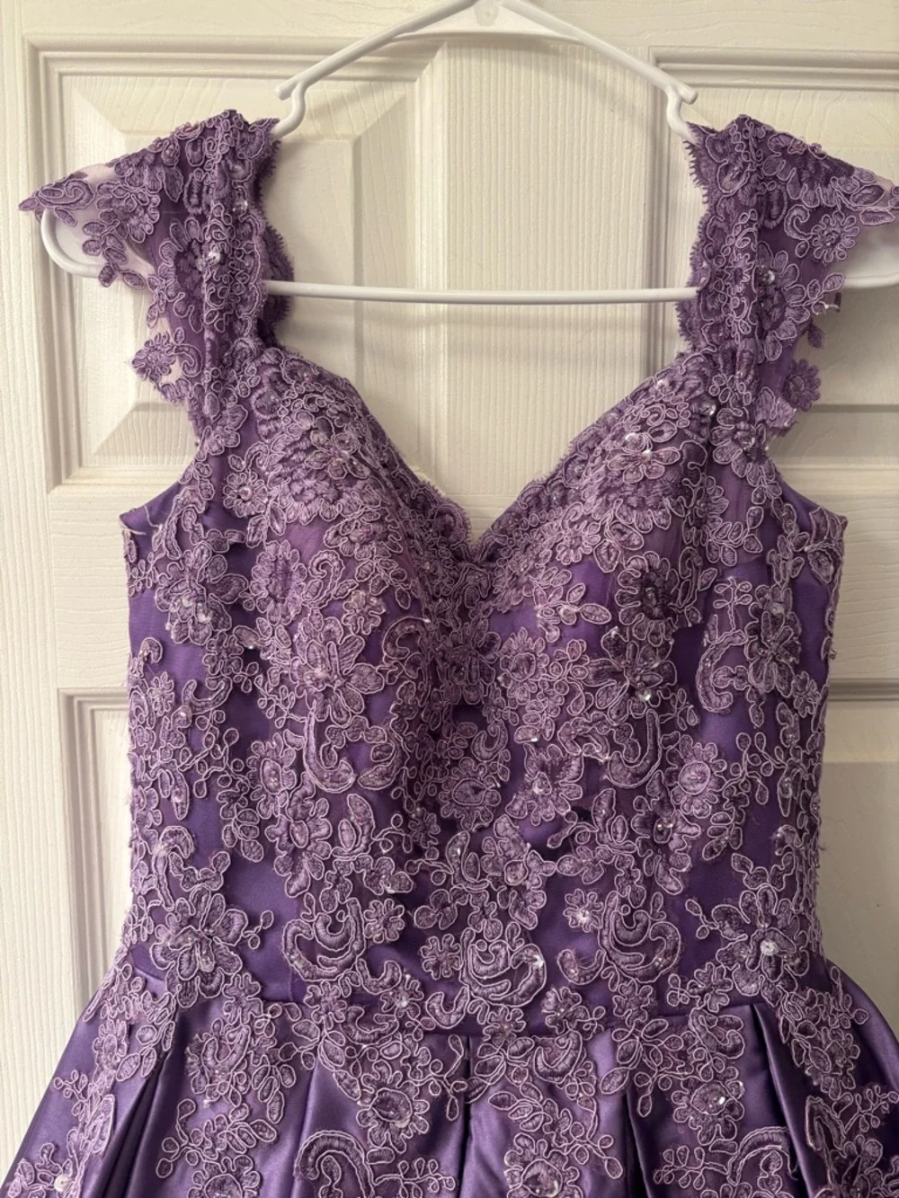JJs House Lavender Lace Appliqué V-Neck Tulle Ball Gown - Picture 2 of 7